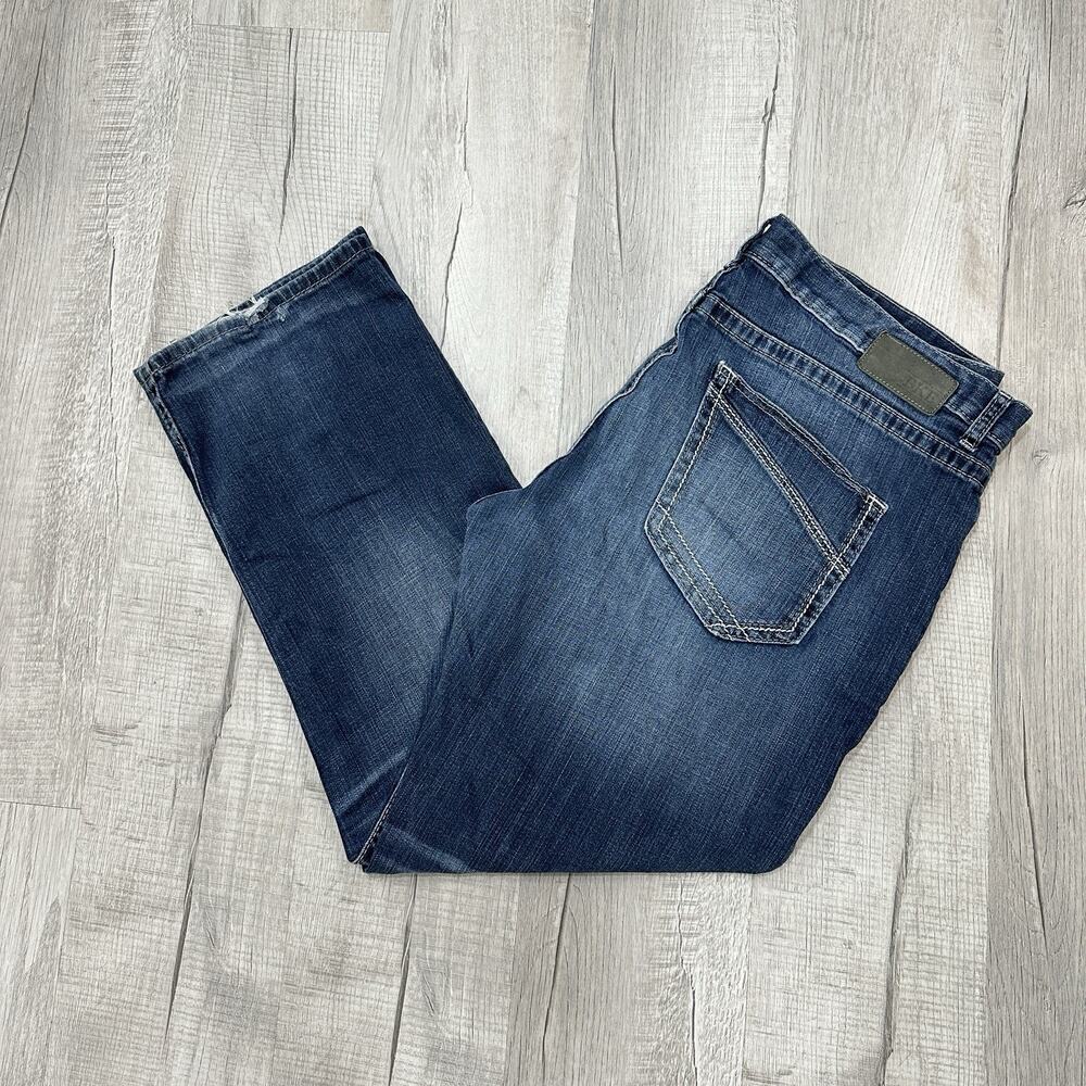 BKE Jeans Seth Straight Leg Men's 40R (40x30) Distressed Whiskers Stretch Blue